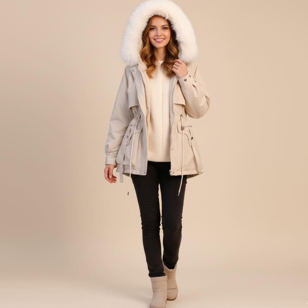 Women's Snow Jacket Hooded Fur Trim Plush Lined | Oversized