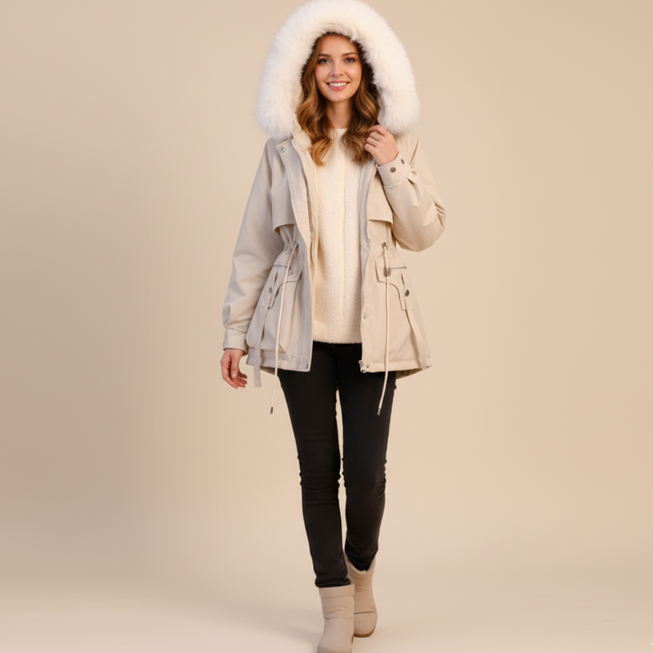 Women's Snow Jacket Hooded Fur Trim Plush Lined | Oversized