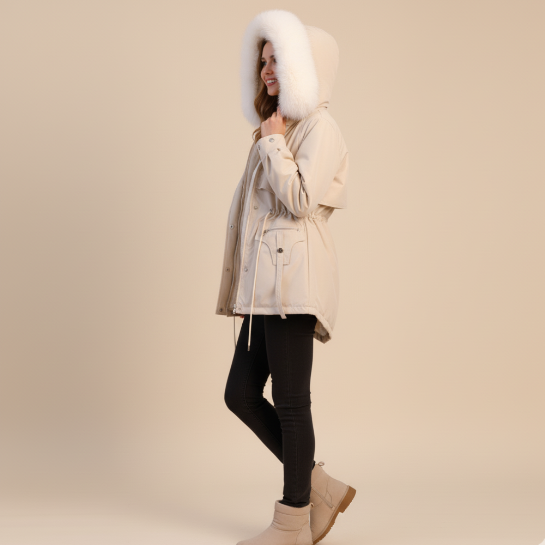 Women's Snow Jacket Hooded Fur Trim Plush Lined | Oversized