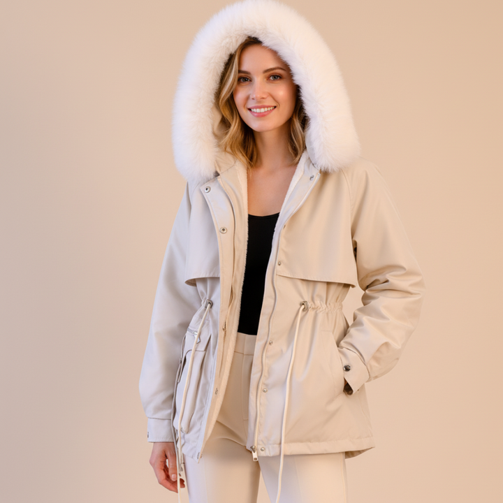 Women's Snow Jacket Hooded Fur Trim Plush Lined | Oversized