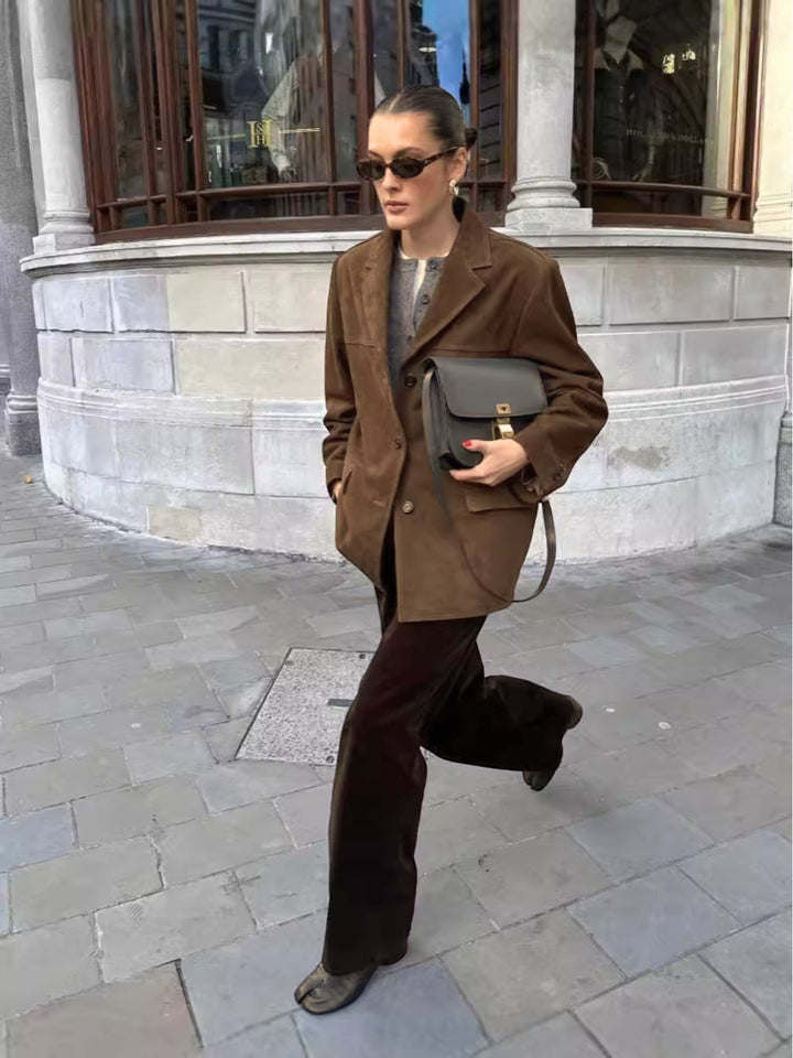 Women's Suede Jacket Oversized | Button-Front