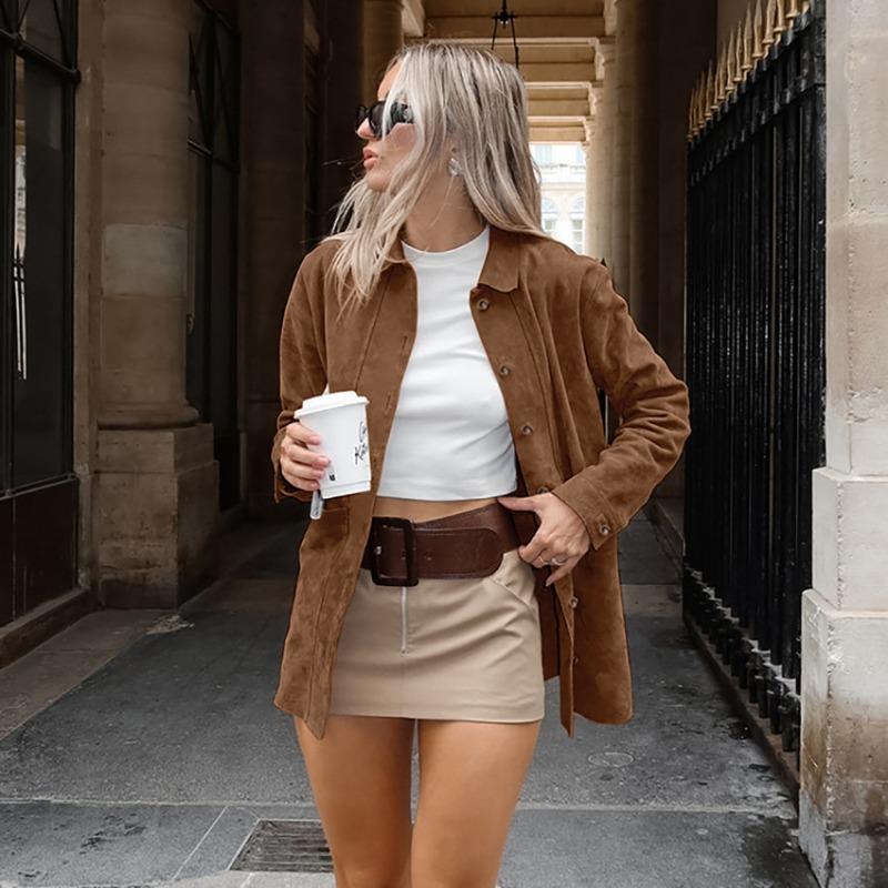 Women's Suede Jacket Oversized Button Up Patch Pocket | Casual