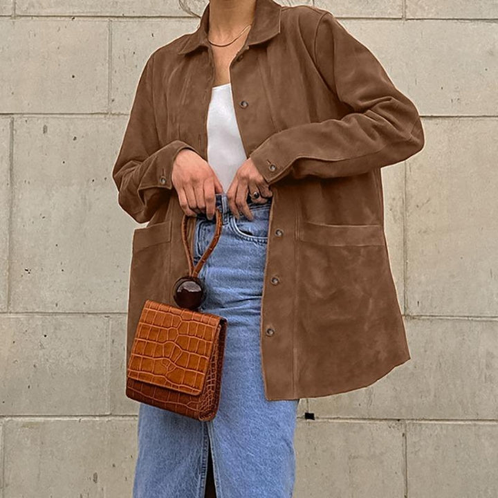 Women's Suede Jacket Oversized Button Up Patch Pocket | Casual