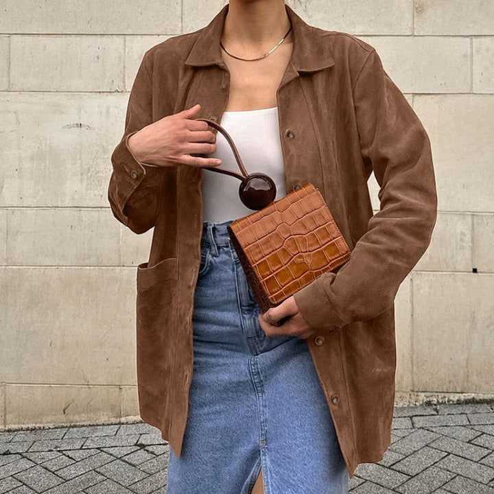 Women's Suede Jacket Oversized Button Up Patch Pocket | Casual