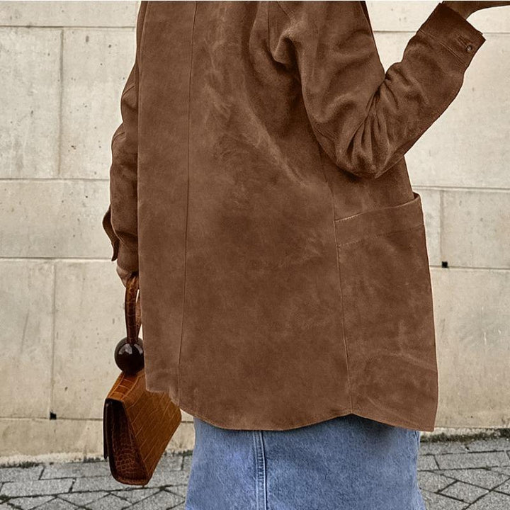 Women's Suede Jacket Oversized Button Up Patch Pocket | Casual