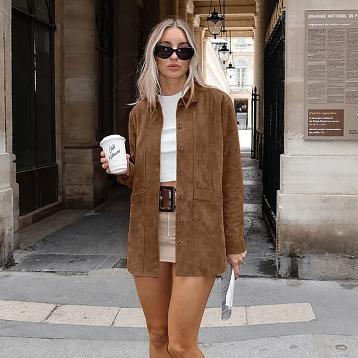 Women's Suede Jacket Oversized Button Up Patch Pocket | Casual