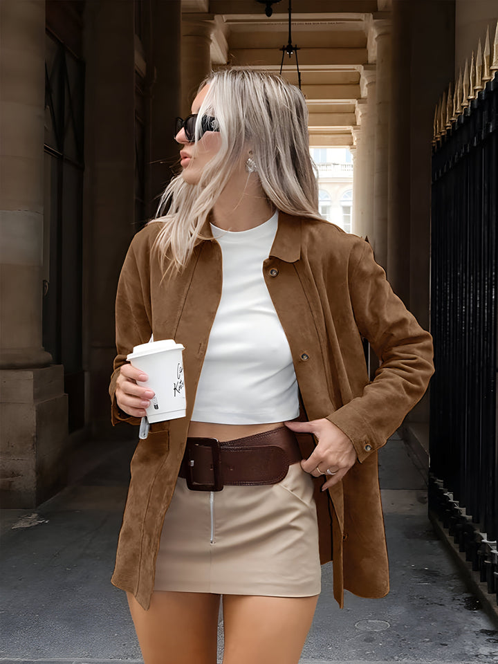 Women's Suede Jacket Oversized Button Up | Workwear
