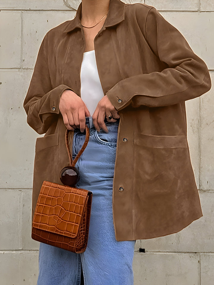 Women's Suede Jacket Oversized Button Up | Workwear