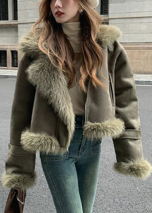 Women's Suede Jacket with Plush Collar & Cuffs | Winter