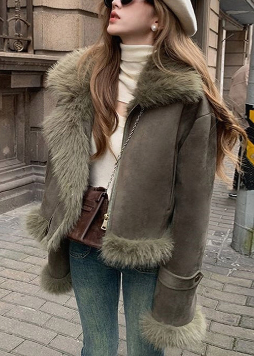Women's Suede Jacket with Plush Collar & Cuffs | Winter