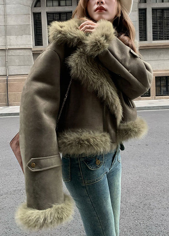 Women's Suede Jacket with Plush Collar & Cuffs | Winter