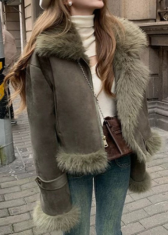 Women's Suede Jacket with Plush Collar & Cuffs | Winter