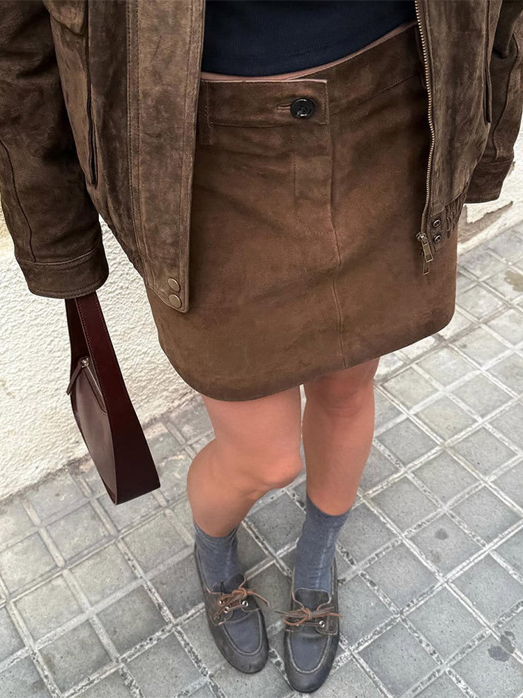 Women's Suede Jacket with Pockets & Collar | Bomber Style