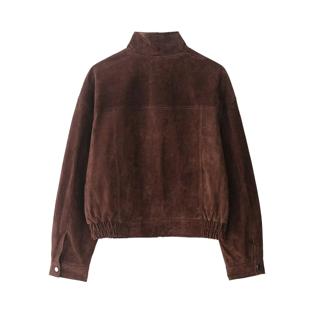 Women's Suede Jacket with Snap Buttons & Flap Pockets | Bomber