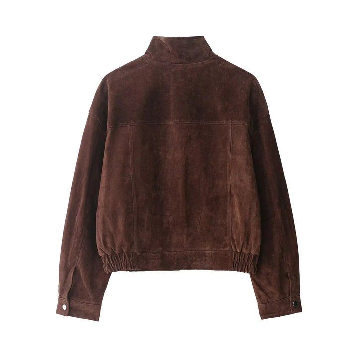Women's Suede Jacket with Snap Buttons & Flap Pockets | Bomber