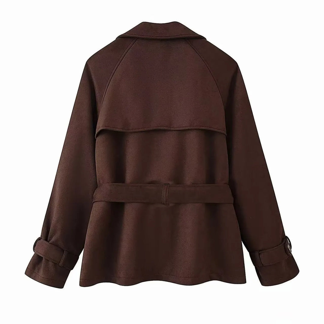 Women's Suede Jacket with Tie Belt & Notched Lapel | Trench