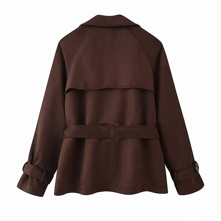 Women's Suede Jacket with Tie Belt & Notched Lapel | Trench
