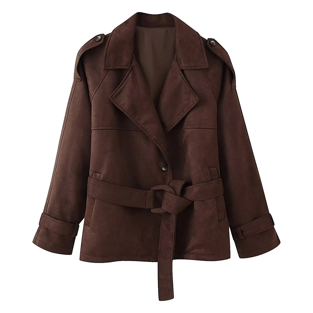 Women's Suede Jacket with Tie Belt & Notched Lapel | Trench