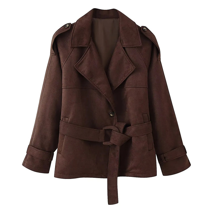 Women's Suede Jacket with Tie Belt & Notched Lapel | Trench