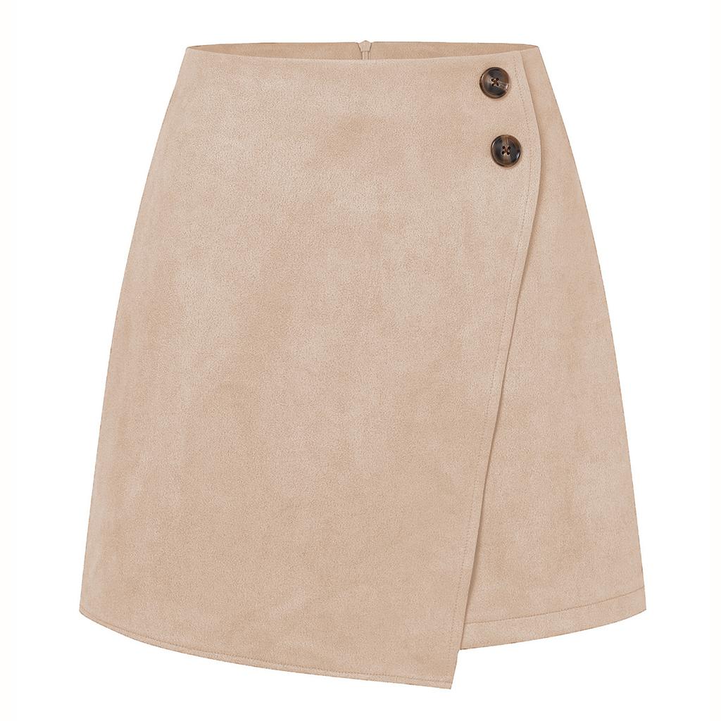 Women's Suede Skirt with Buttons & Asymmetric Hem | Mini Wrap