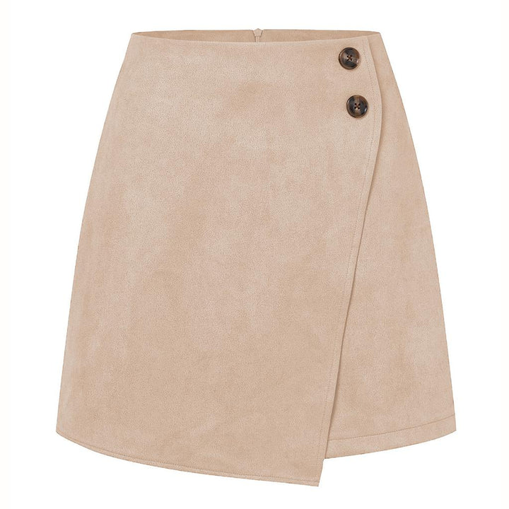 Women's Suede Skirt with Buttons & Asymmetric Hem | Mini Wrap