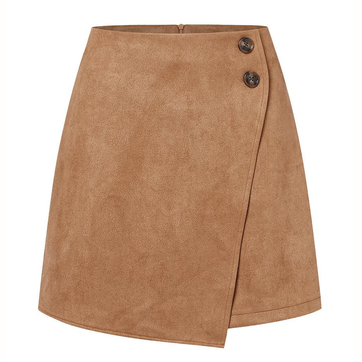 Women's Suede Skirt with Buttons & Asymmetric Hem | Mini Wrap