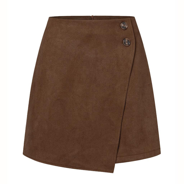 Women's Suede Skirt with Buttons & Asymmetric Hem | Mini Wrap