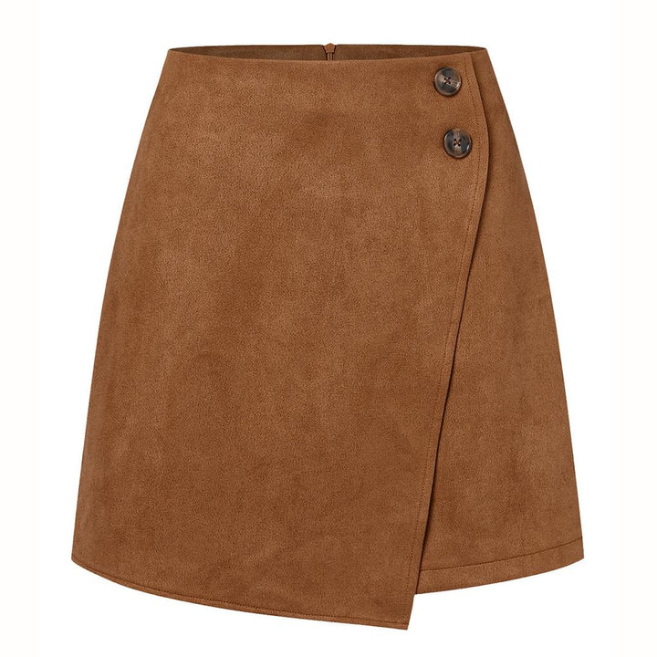 Women's Suede Skirt with Buttons & Asymmetric Hem | Mini Wrap