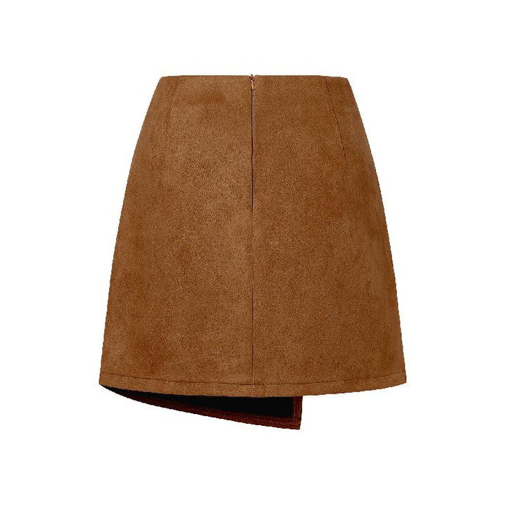 Women's Suede Skirt with Buttons & Asymmetric Hem | Mini Wrap