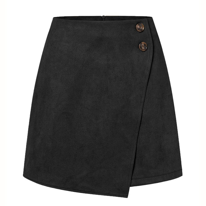 Women's Suede Skirt with Buttons & Asymmetric Hem | Mini Wrap