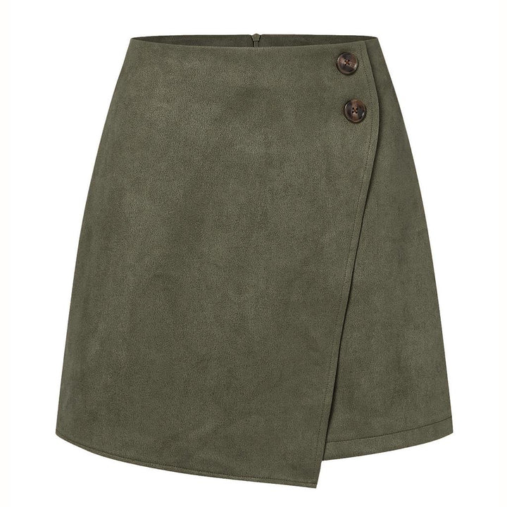Women's Suede Skirt with Buttons & Asymmetric Hem | Mini Wrap