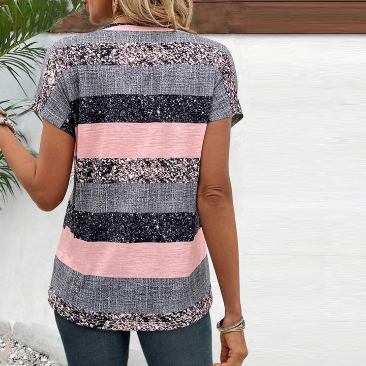 Women's T Shirt Striped Button Front | Short Sleeve