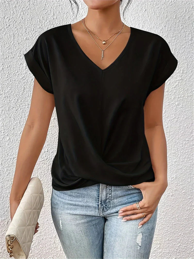 Women's T-Shirt V-Neck Twist Front | Short Sleeve