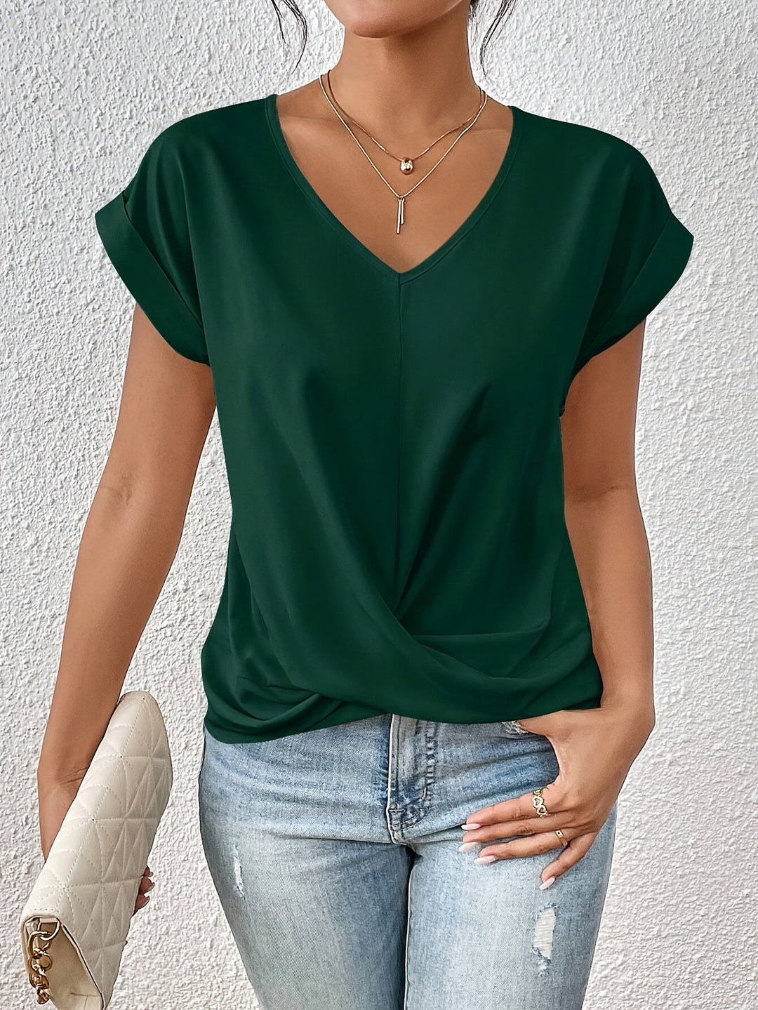 Women's T-Shirt V-Neck Twist Front | Short Sleeve