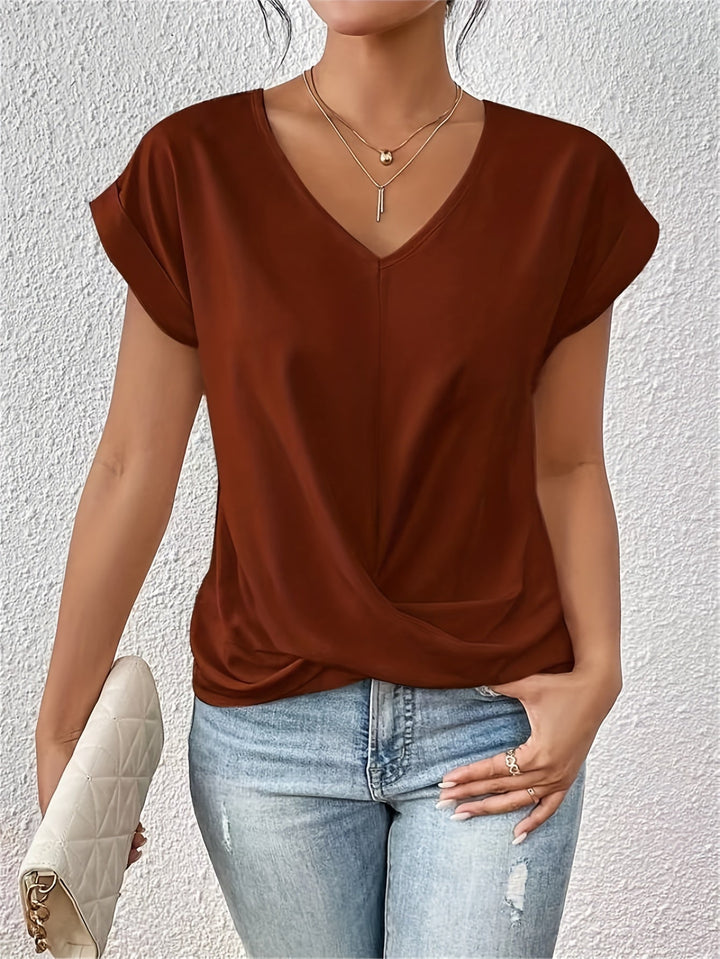 Women's T-Shirt V-Neck Twist Front | Short Sleeve