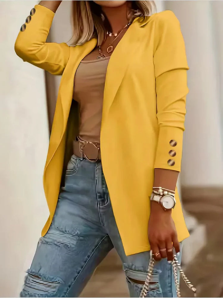 Women's Tailored Blazer with Button Cuffs & Lapel | Open Front