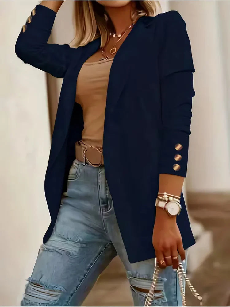 Women's Tailored Blazer with Button Cuffs & Lapel | Open Front