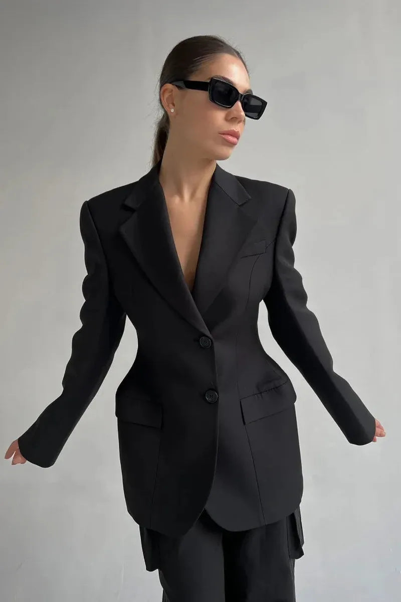 Women's Tailored Blazer with Peak Lapel & Pockets | Office