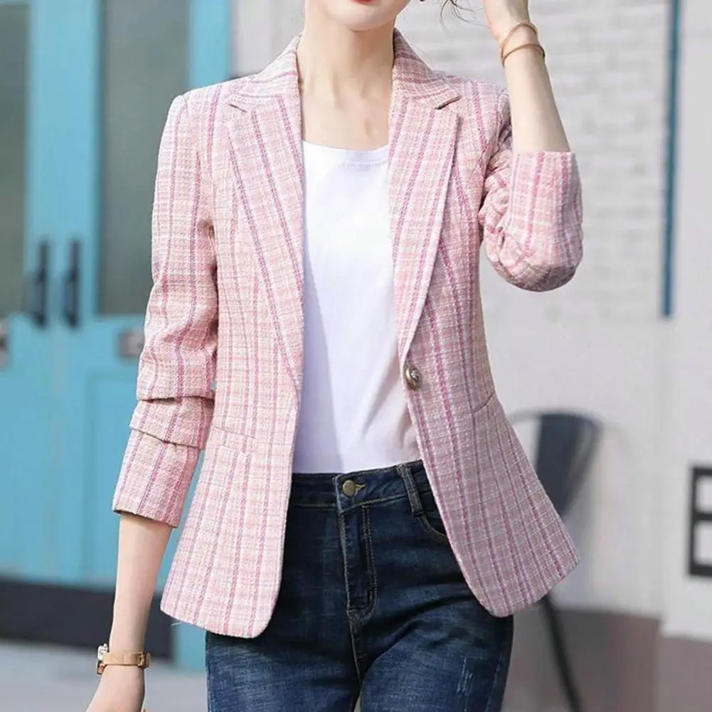 Women's Tailored Blazer with Plaid Print & Lapel | Casual Chic