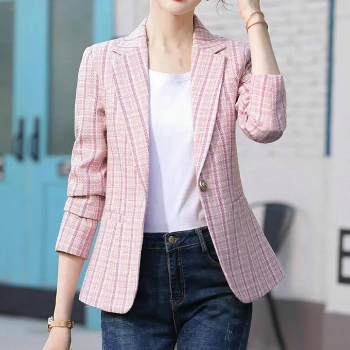 Women's Tailored Blazer with Plaid Print & Lapel | Casual Chic