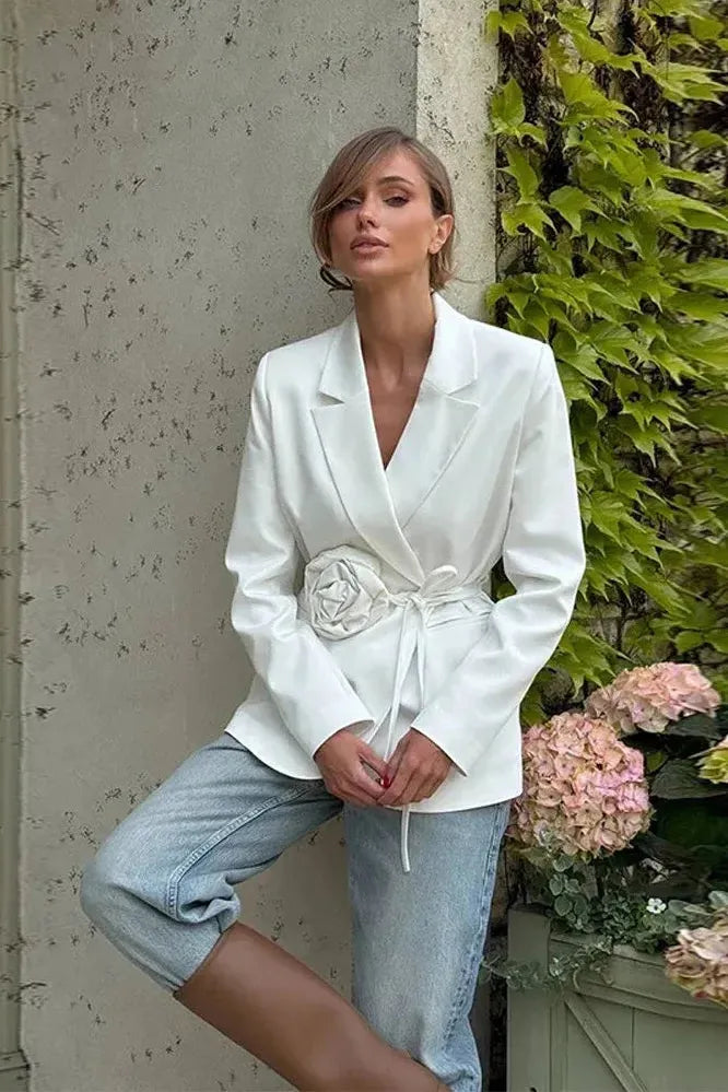 Women's Tailored Blazer with Rosette & Tie Belt | Wrap Front