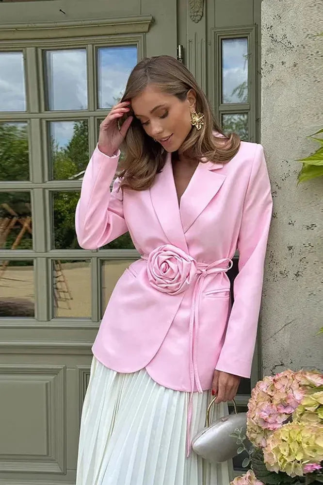 Women's Tailored Blazer with Rosette & Tie Belt | Wrap Front