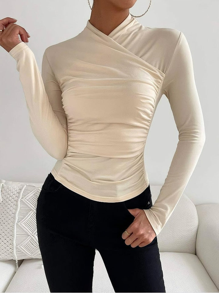 Women's Tight Shirt Wrap Neck Long Sleeve | Fitted