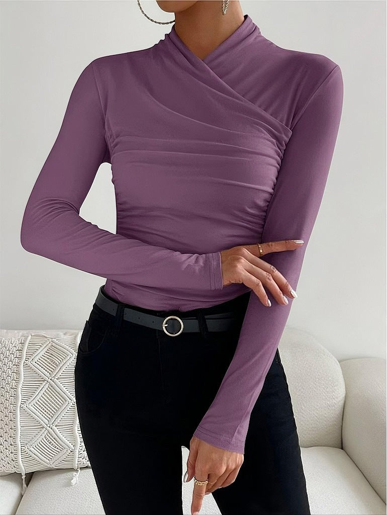 Women's Tight Shirt Wrap Neck Long Sleeve | Fitted