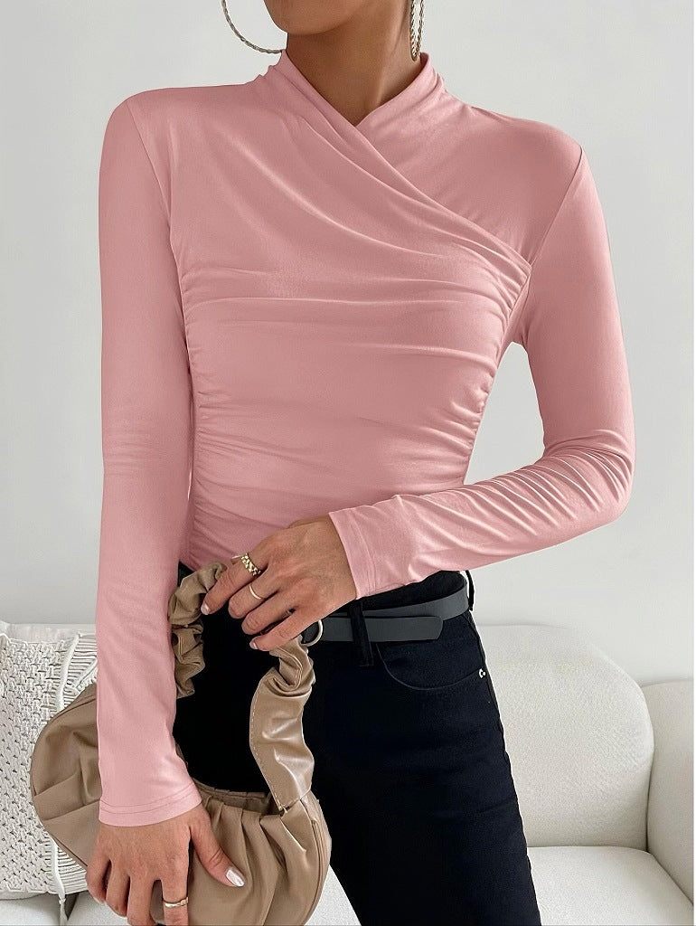 Women's Tight Shirt Wrap Neck Long Sleeve | Fitted