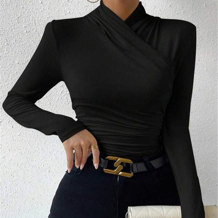 Women's Tight Shirt Wrap Neck Long Sleeve | Fitted