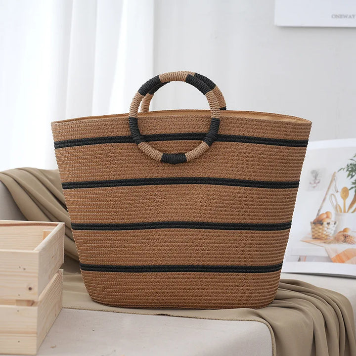 Women's Tote Bag Striped Woven Handle | Beach