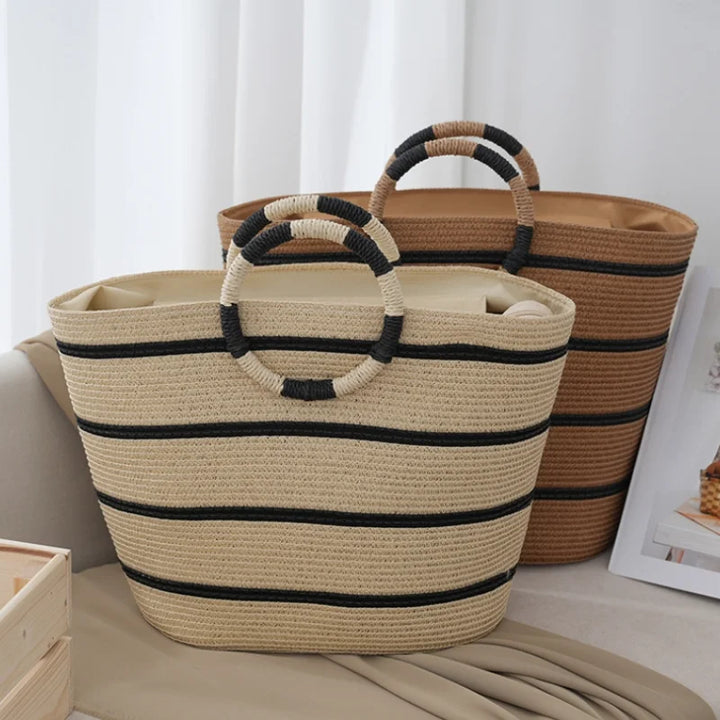 Women's Tote Bag Striped Woven Handle | Beach