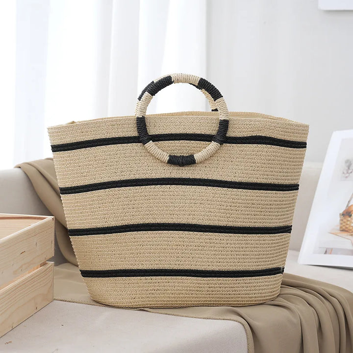 Women's Tote Bag Striped Woven Handle | Beach