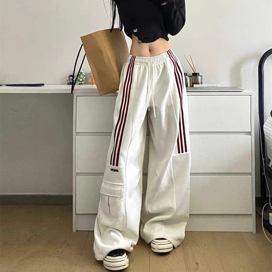 Women's Trackpants Wide Leg Cargo Striped Baggy | High Waist